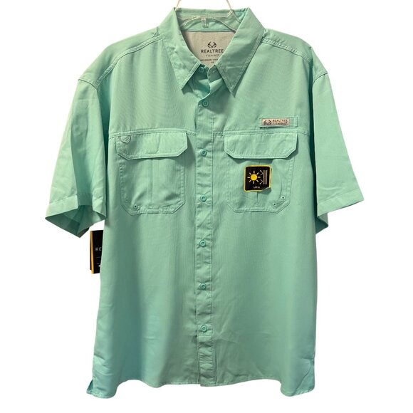 Realtree Fishing Mint Green Short Sleeve Button-Up Shirt Sz L With UPF40. NWT - Picture 5 of 12
